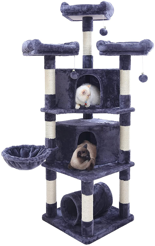 Hey-Brother 65" Extra Large Multi-Level Cat Tree Condo Furniture with Sisal-Covered Scratching Posts, 2 Bigger Plush Condos, Perch Hammock for Kittens, Cats and Pets Animals & Pet Supplies > Pet Supplies > Cat Supplies > Cat Furniture Hey-brother Smoky Gray  