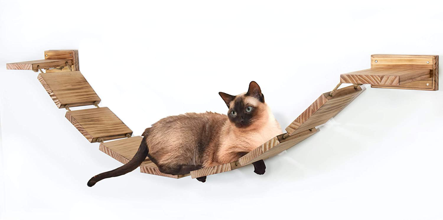 Olive & D Wall Mounted Cat Shelf Curved Perch. Sturdy Wooden Floating Hammock Bridge 56.7 Inches of Handcrafted Natural Pine. Sturdy, Wide Bed, Fully Assembled Easy Install. Animals & Pet Supplies > Pet Supplies > Cat Supplies > Cat Furniture Olive & D   