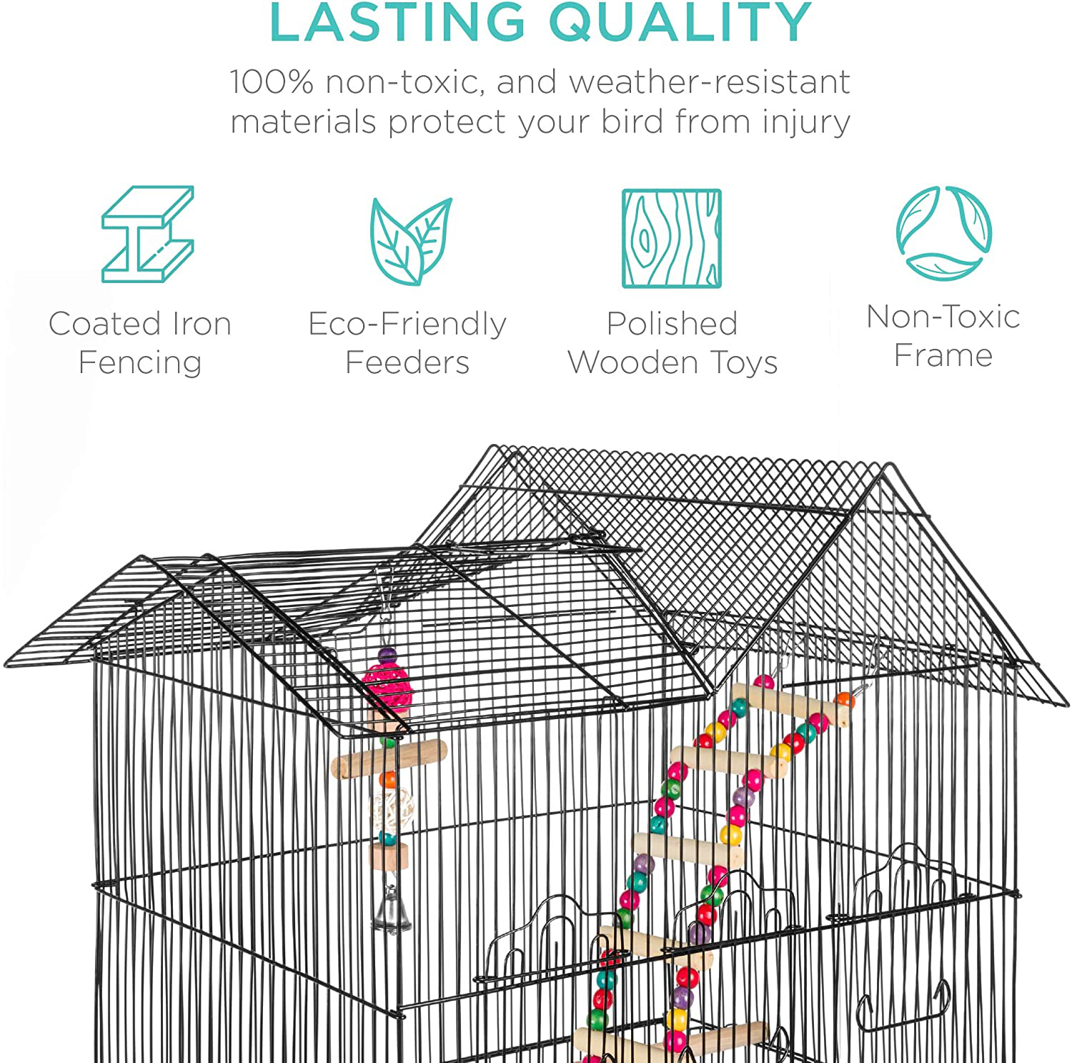 Best Choice Products 36In Indoor/Outdoor Iron Bird Cage for Medium Small Birds, Parrot, Lovebird, Finch, Parakeets, Cockatiel Enclosure W/Removable Tray, 4 Feeders, 2 Toys Animals & Pet Supplies > Pet Supplies > Bird Supplies > Bird Cages & Stands Best Choice Products   