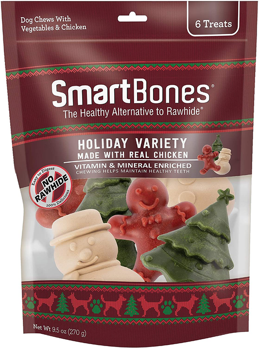 Smartbones Holiday Chews, Treat Your Dog to Fun Shaped Rawhide Free Chews Made with Real Chicken Animals & Pet Supplies > Pet Supplies > Small Animal Supplies > Small Animal Treats SmartBones Holiday Variety | 6 Count  