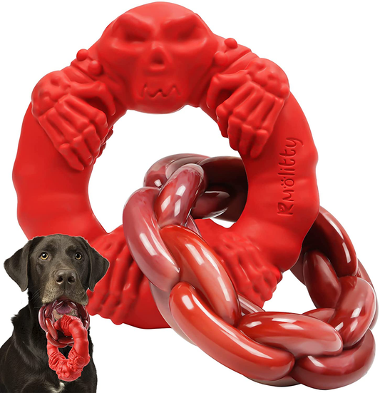 Rmolitty Dog Toys for Aggressive Chewers Large Breed, Indestructible Interactive Tough Dog Chew Toys for Medium Large Dogs, Non-Toxic Natural Rubber & Nylon Durable Teething Double-Ring Chew Toys Animals & Pet Supplies > Pet Supplies > Dog Supplies > Dog Toys Rmolitty Red  