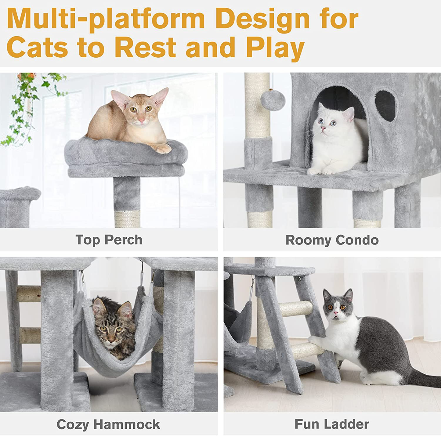 Dooradar Cat Tree, 61” Cat Tower for Indoor Cats, Multi-Level Tall Cat Condo Furniture, Kitten Kitty Activity Center Cat Stand Climb House with Scratching Posts, Ladder, Toys& Perch for Play Rest Animals & Pet Supplies > Pet Supplies > Cat Supplies > Cat Furniture Dooradar   