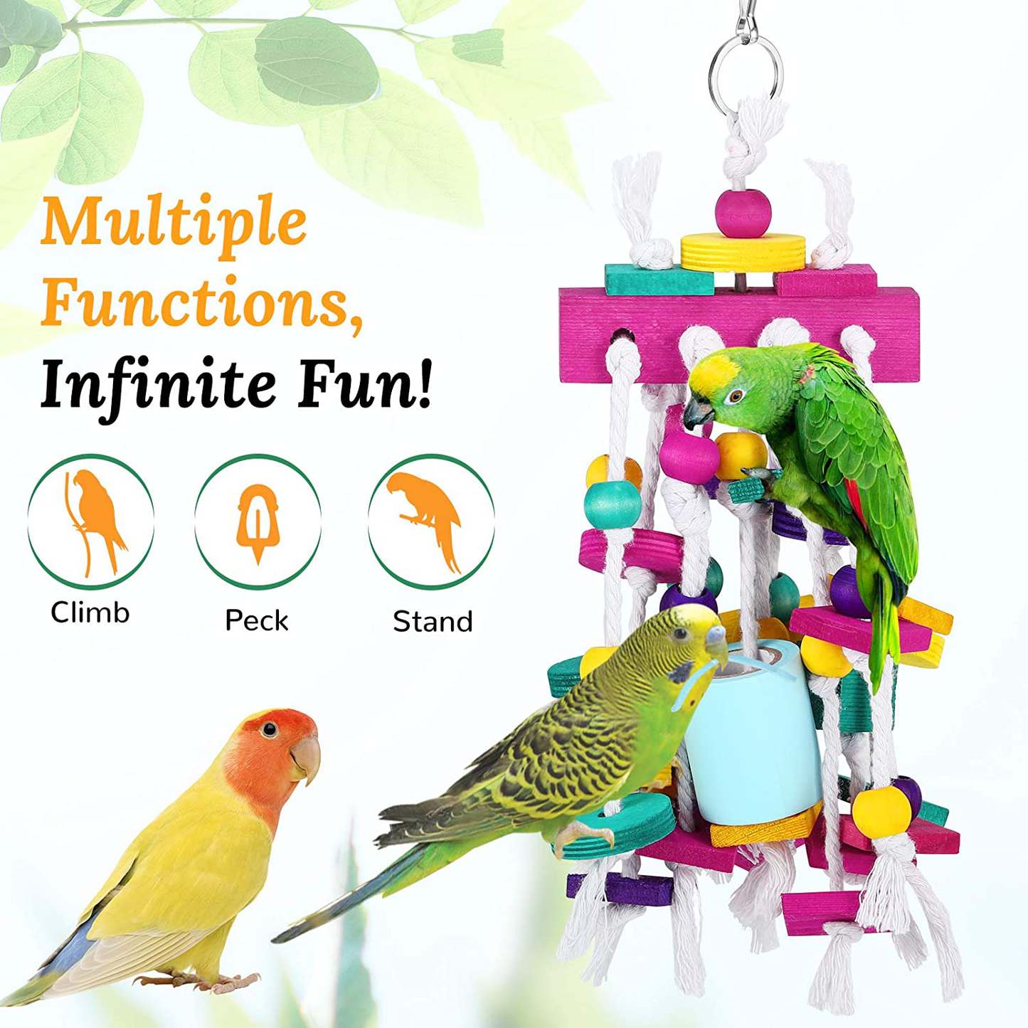 Pawaboo Pet Bird Chewing Toys, Parrot Cage Bite Toys, Bird Tearing Entertaining Toys, Multicolored Wooden Block Tearing Toys for Small and Medium Parrots and Pet Birds, Colorful Animals & Pet Supplies > Pet Supplies > Bird Supplies > Bird Treats Pawaboo   