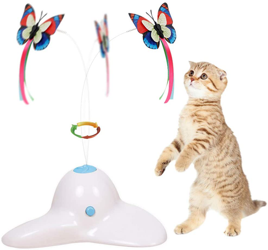 Flurff Cat Toys, Interactive Cat Toy Butterfly Funny Exercise Electric Flutter Rotating Kitten Toys, Cat Teaser with Replacement