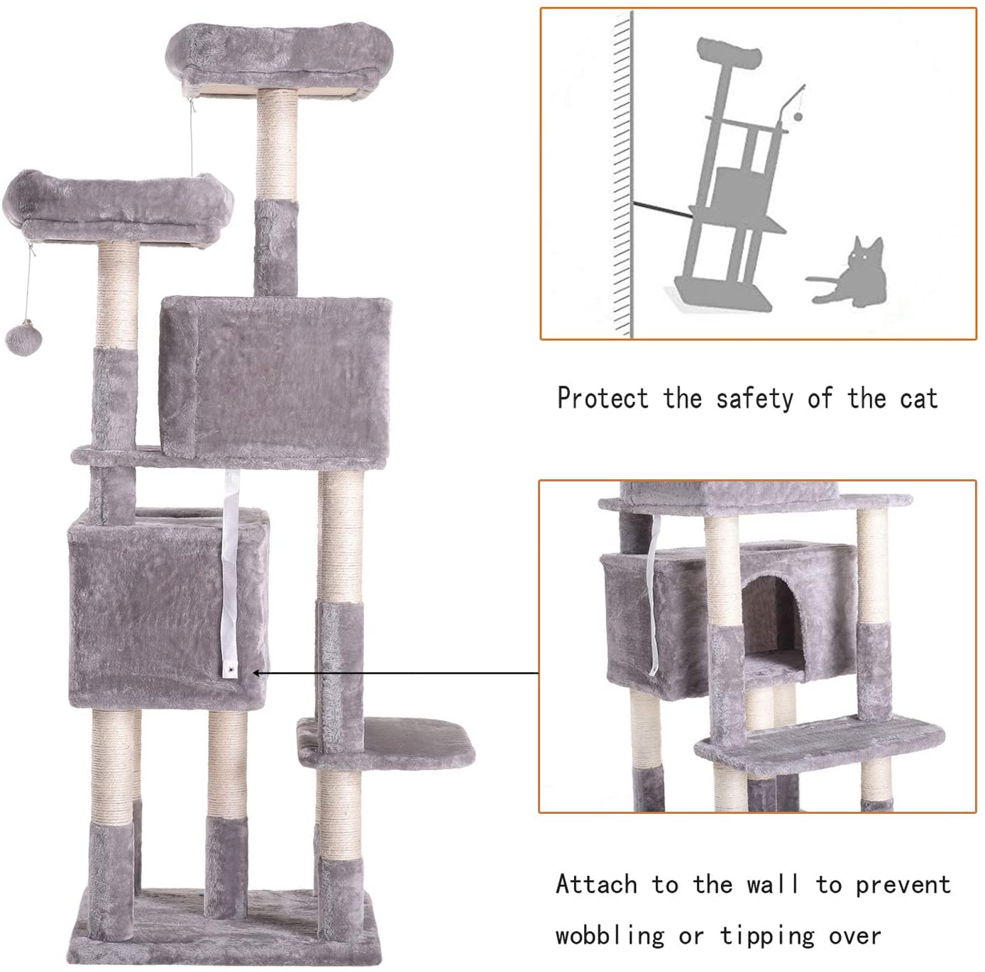 Hey-Brother 60 Inches Multi-Level Cat Tree Condo Furniture with Sisal-Covered Scratching Posts, 2 Plush Condos, 2 Plush Perches, for Kittens, Cats and Pets Animals & Pet Supplies > Pet Supplies > Cat Supplies > Cat Furniture Hey-brother   