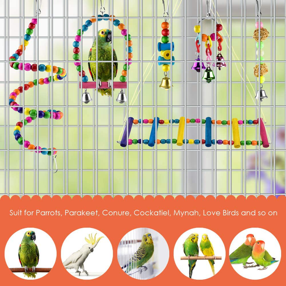 KATUMO 6 Pcs Bird Parrot Toys, Bird Swing Toy Colorful Chewing Hanging Hammock Swing Bell Pet Climbing Ladders Toys Bird Toys for Parrots, Parakeet, Conure, Cockatiel, Mynah, Love Birds Animals & Pet Supplies > Pet Supplies > Bird Supplies > Bird Ladders & Perches KATUMO   