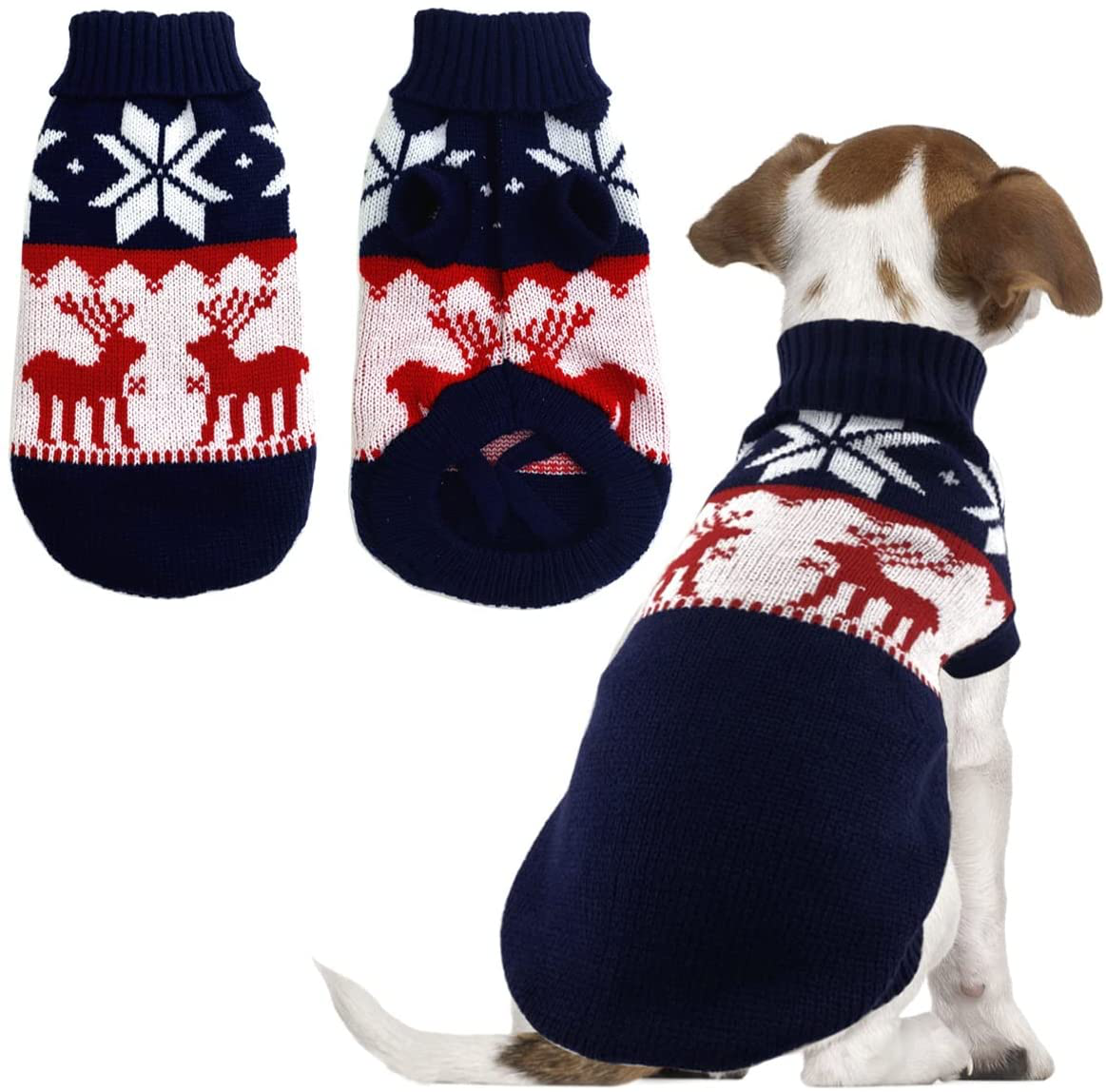 Vehomy Pet Puppy Christmas Sweater Cat Winter Knitwear Xmas Clothes Navy Blue Sweater with Reindeers Snowflakes Pattern Dog Warm Argyle Sweater Coat for Kittens Small Dogs Cats Animals & Pet Supplies > Pet Supplies > Dog Supplies > Dog Apparel Vehomy X-Large  