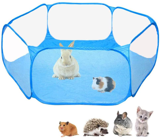 Amakunft Small Animals C&C Cage Tent, Breathable & Transparent Pet Playpen Pop Open Outdoor/Indoor Exercise Fence, Portable Yard Fence for Guinea Pig, Rabbits, Hamster, Chinchillas and Hedgehogs Animals & Pet Supplies > Pet Supplies > Small Animal Supplies > Small Animal Habitat Accessories Amakunft Blue  