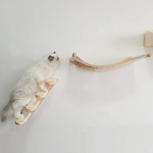 Cat Hammock Wall Mounted Cats Shelf and Climbing Shelf Four Step Cat Stairway with Sisal Scratching for Climbing Sleeping Playing Lounging Perching Cat Furniture Animals & Pet Supplies > Pet Supplies > Cat Supplies > Cat Furniture Yiotl Cat Hammock  