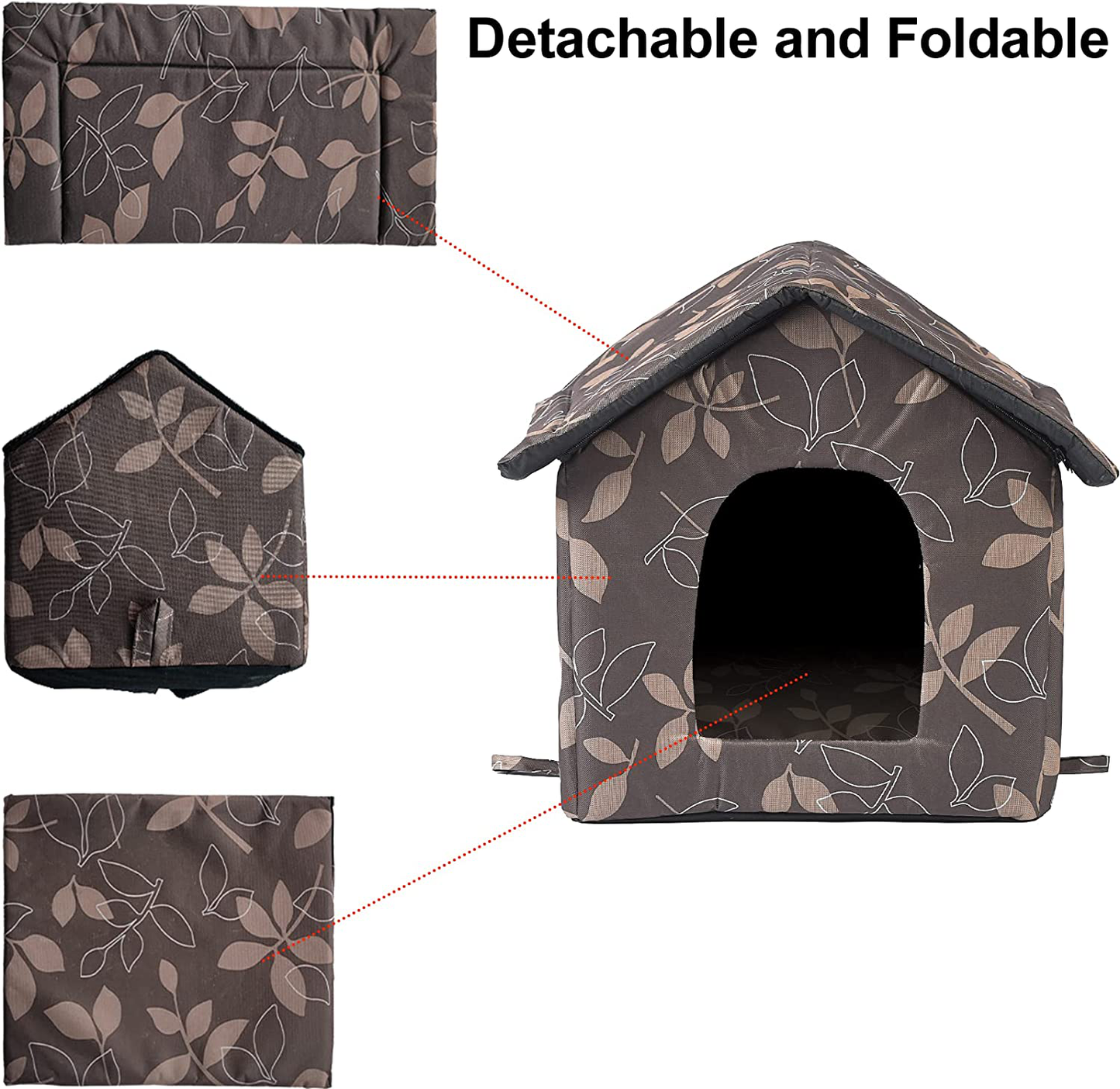 KUDES Cat House with Removable Cushion, Four Season Pet Nest Kitty Shelter with Waterproof Canvas Roof, Washable and Foldable Feral Cat Kennel Cave House Small Dog Tent Cabin for Indoor Outdoor