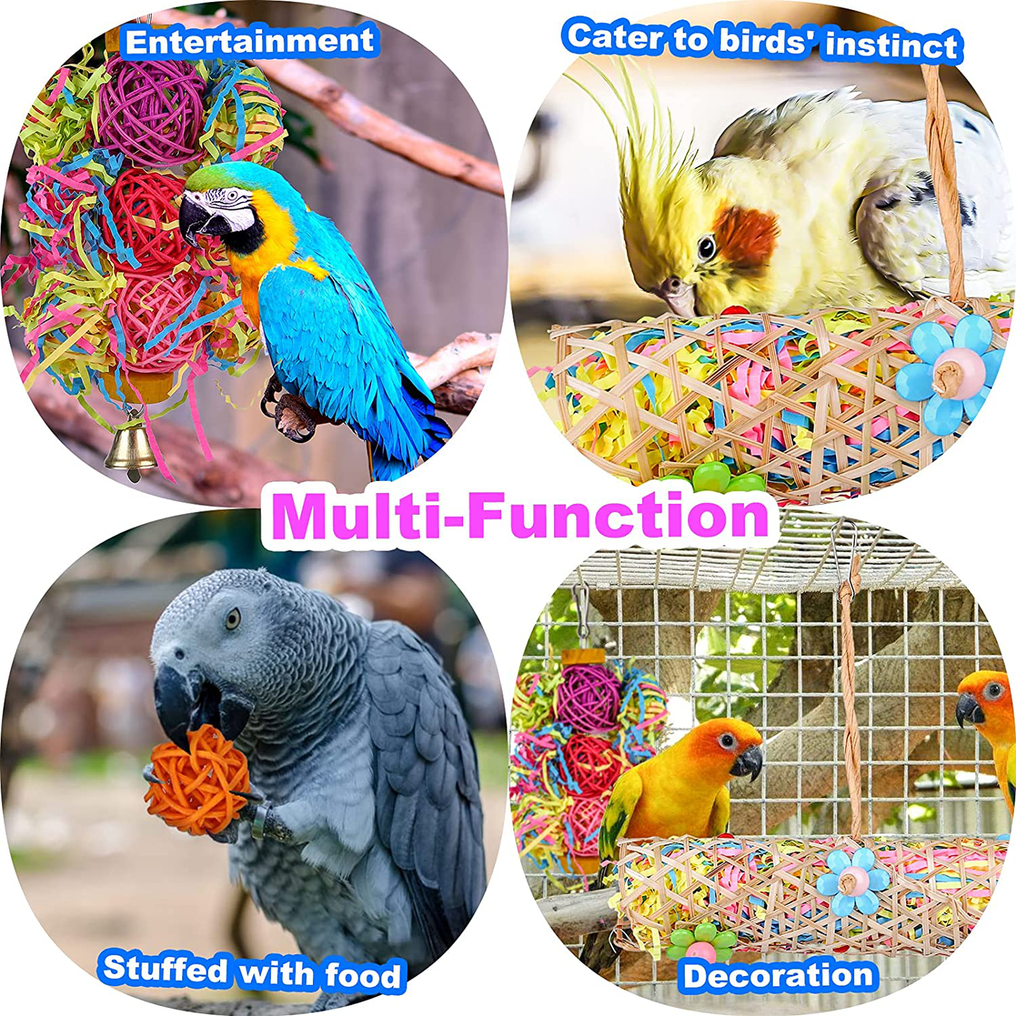 Bird Chewing Toys, 5 Pack Parrot Toys Hanging Foraging Shredder Toys Suitable for Small and Medium Parakeets Macaw Cockatiels Conure Budgie and Lovebirds Animals & Pet Supplies > Pet Supplies > Bird Supplies > Bird Toys REMIAWY   