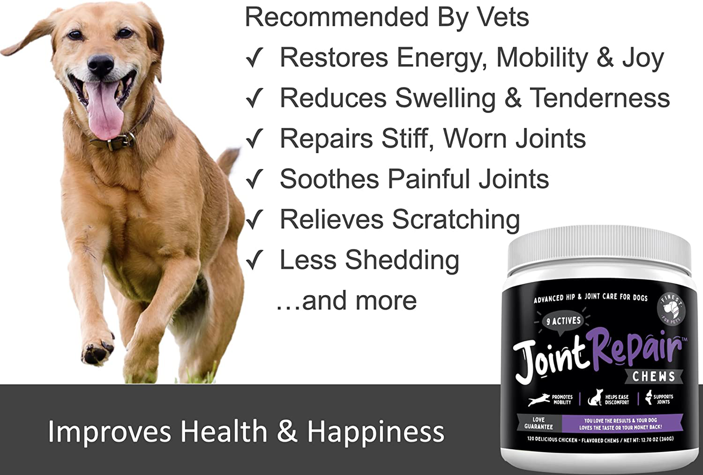 Joint Repair Advanced Hip & Joint Supplement for All Dogs. Naturally Relieves Arthritis, Pain & Inflammation. Extra Strength Chews: Glucosamine, Chondroitin, MSM, Turmeric & Omega 3. Made in USA