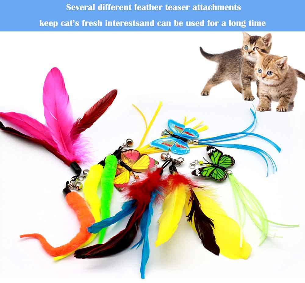 OODOSI Cat Wand Toy, Interactive Cat Toys with 2 Poles & 9 Attachments Worm Feathers, Cat Feather Toy for Kitten Cat for Indoor Cats Animals & Pet Supplies > Pet Supplies > Cat Supplies > Cat Toys OODOSI   