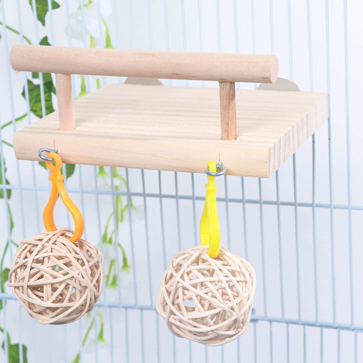 POPETPOP Bird Perches Cage Toy - Hamster Wooden Platform Parrot Play Gym Stands with Swing,Rattan Ball,Ferris Wheel Ladder Pet Training Playground for Birds Cockatiels Conures Hamster Rat Animals & Pet Supplies > Pet Supplies > Bird Supplies > Bird Gyms & Playstands POPETPOP   