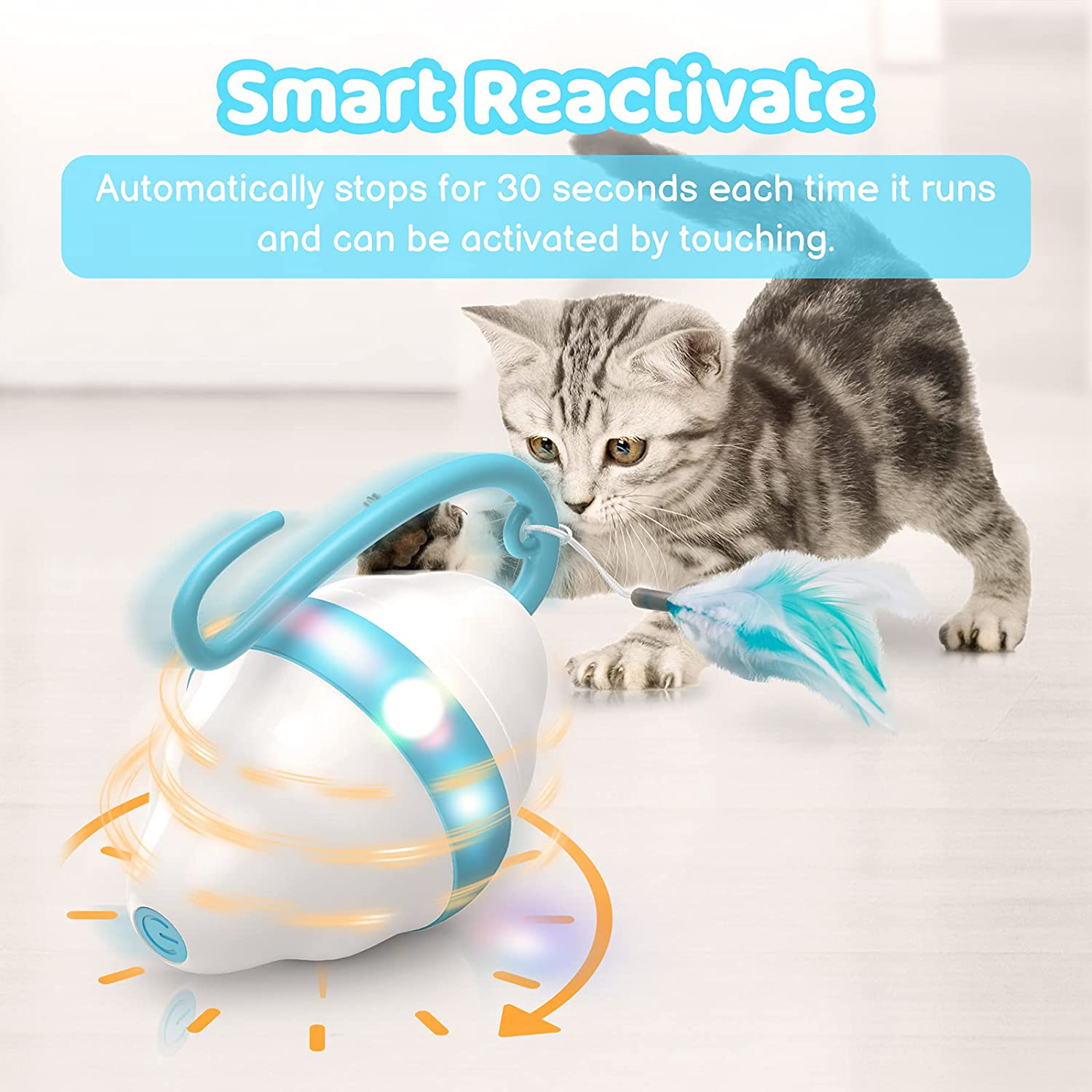 Moving Cat Toys Rolling Mouse Interactive Cat Exercise Toys with 5 Feathers USB Charging 2 Speeds Mode Colorful LED Light Automatic 360° Self Rotating Low Noise for Indoor Cats Kitten Animals & Pet Supplies > Pet Supplies > Cat Supplies > Cat Toys Fenxtoy   