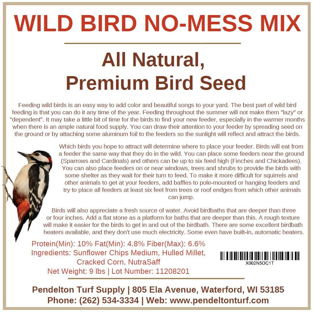 Pendelton Turf Supply Wild Bird, No-Mess Mix | All-Natural, Premium Bird Seed (9 Lbs Resealable Bag) Animals & Pet Supplies > Pet Supplies > Bird Supplies > Bird Food Pendelton Turf Supply   