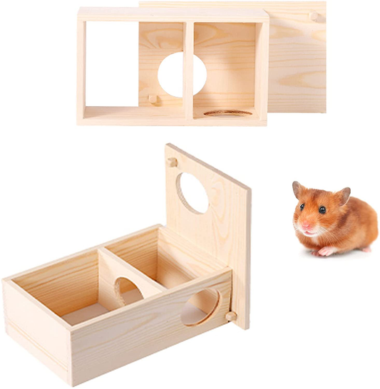 Multi-Room Hamster Wooden House, Pet Cages Accessories Chew Climbing Toys, Small Animal Flat Top Nesting Habitat Decor Maze, Play Hut Hideout Platform for Dwarf Syrian Macaroni Hamster Chipmunk Gerbil Animals & Pet Supplies > Pet Supplies > Small Animal Supplies > Small Animal Habitat Accessories Yagamii   