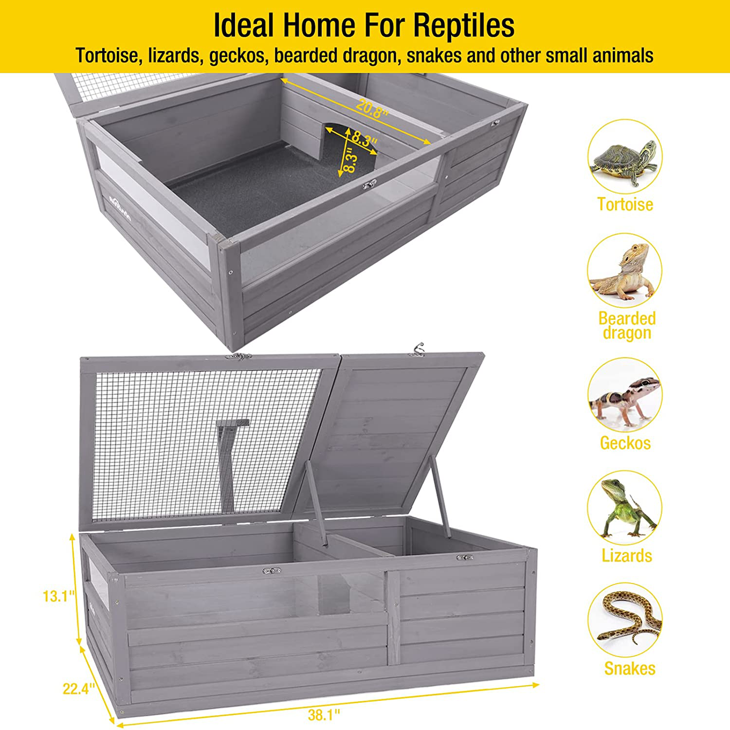 Aivituvin Wooden Tortoise House Large Tortoise Habitat, Indoor Tortoises Enclosure for Small Animals, Outdoor Reptile Cage - Upgraded Weatherproof Bottom Animals & Pet Supplies > Pet Supplies > Small Animal Supplies > Small Animal Habitat Accessories Aivituvin   