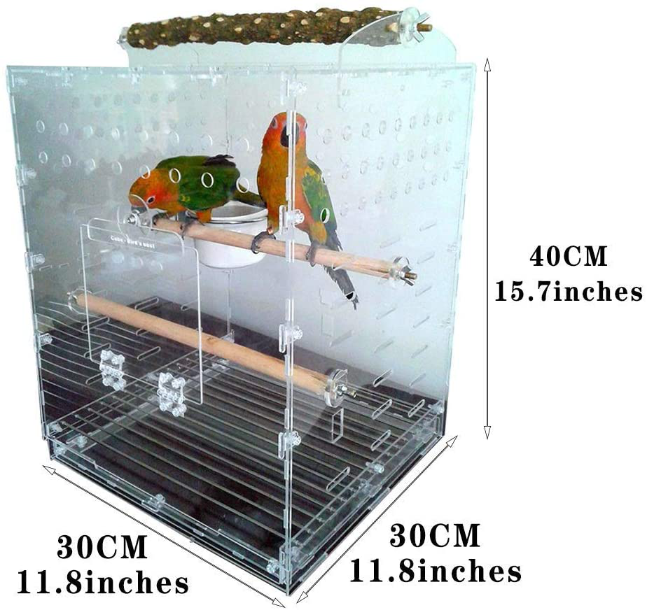 KUANDARM Clear Acrylic Bird Cages with Stand Bar Transparent Parrot Cage Travel Bird Carrier, Clear 40Cm Animals & Pet Supplies > Pet Supplies > Bird Supplies > Bird Cages & Stands KUANDARM   