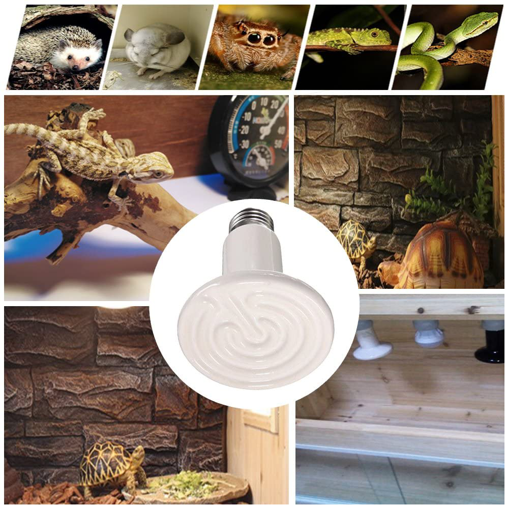 OMAYKEY 75W 2 Pack Ceramic Heat Lamp Bulb, Infrared Reptile Heat Emitter Heater Lamps Bulbs for Pet Brooder Coop Chicken Lizard Bearded Dragon Turtle Snake Aquarium, No Light No Harm (ETL Listed)