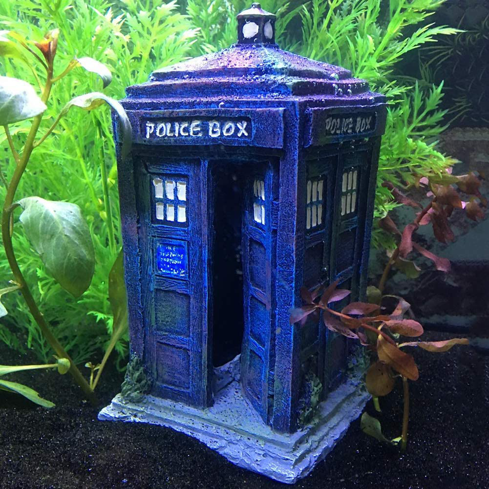 SLOCME Fish Tank Tardis Police Box Decorations - Aquarium Fish Hideout House Resin Ornament,Blue Animals & Pet Supplies > Pet Supplies > Fish Supplies > Aquarium Decor SLOCME   