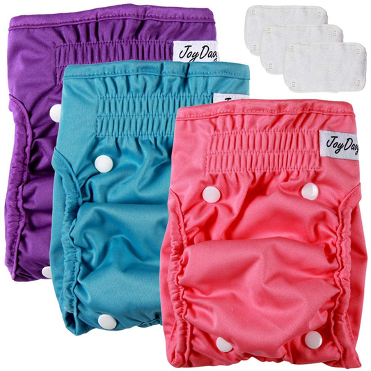 Joydaog(3 Pack Small Dog Diapers for Female Reusable Premium Puppy Nappie with Detachable Diaper Pad
