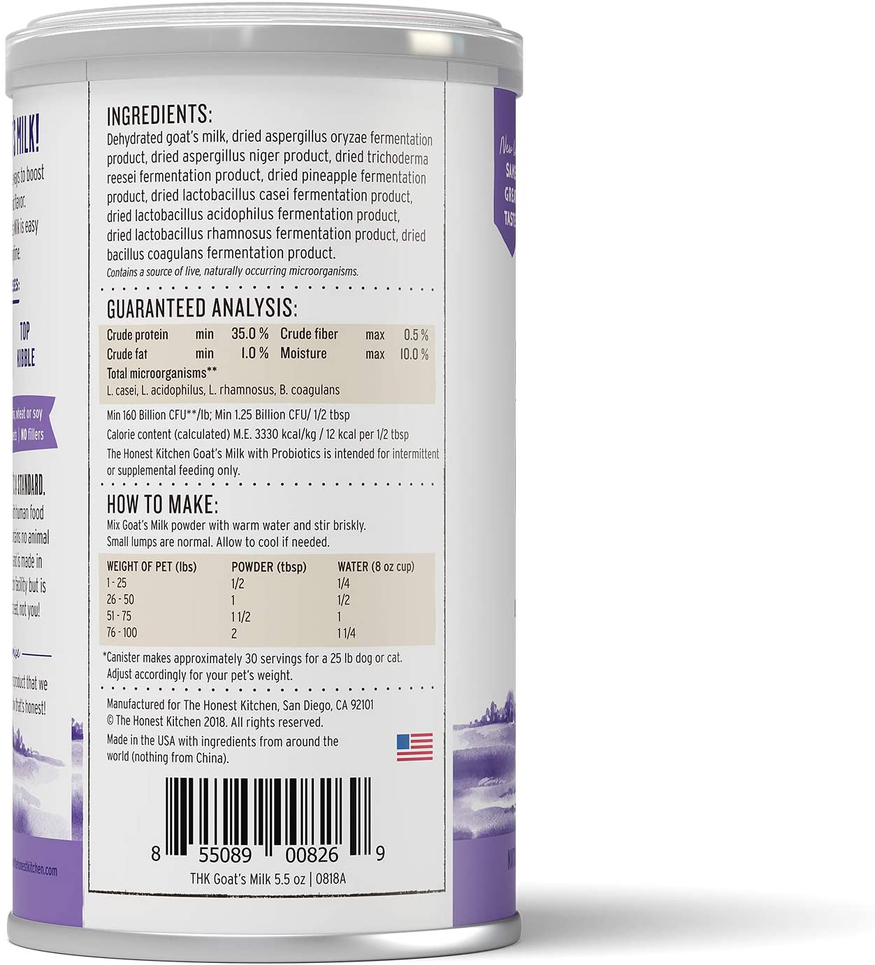 The Honest Kitchen Human Grade Instant Goat'S Milk for Dogs - Tasty Dog Probiotics Animals & Pet Supplies > Pet Supplies > Small Animal Supplies > Small Animal Treats The Honest Kitchen   