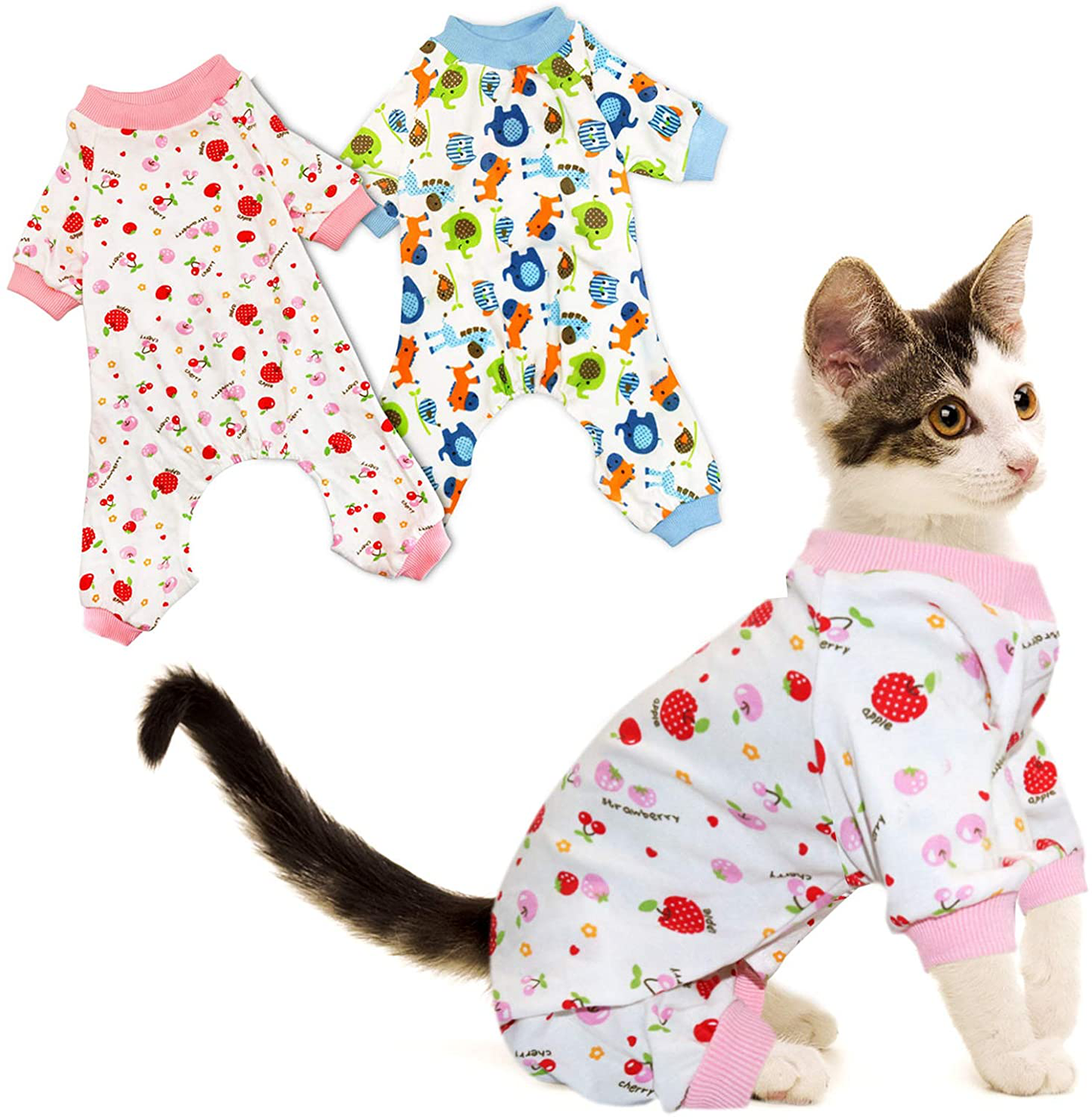 Rypet Small Dog Pajamas 2 Pack - Cute Cat Pajamas Onesie Soft Puppy Rompers Pet Jumpsuits Cozy Bodysuits for Small Dogs and Cats Animals & Pet Supplies > Pet Supplies > Cat Supplies > Cat Apparel Rypet Small (4.5-7 lbs)  