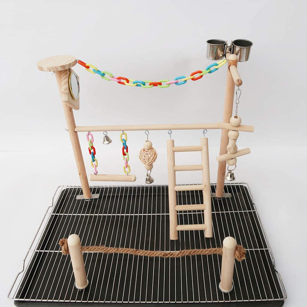 Kerdejar Parrot Bird Play Stand Cockatiel Playground Wood Perch Gym Ladder Feeder Cups Animals & Pet Supplies > Pet Supplies > Bird Supplies > Bird Gyms & Playstands KerDejar   