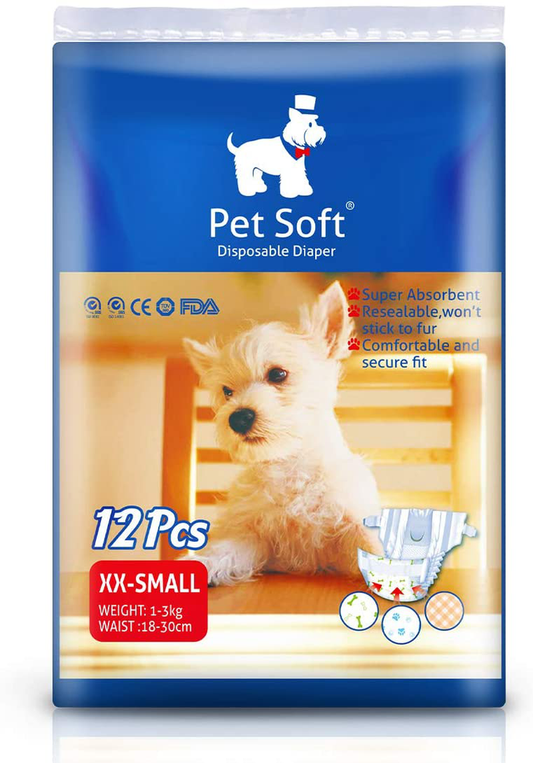 Pet Soft Disposable Female Puppy Dog Diaper 12-72Pcs Animals & Pet Supplies > Pet Supplies > Dog Supplies > Dog Diaper Pads & Liners Pet Soft white XX-Small 