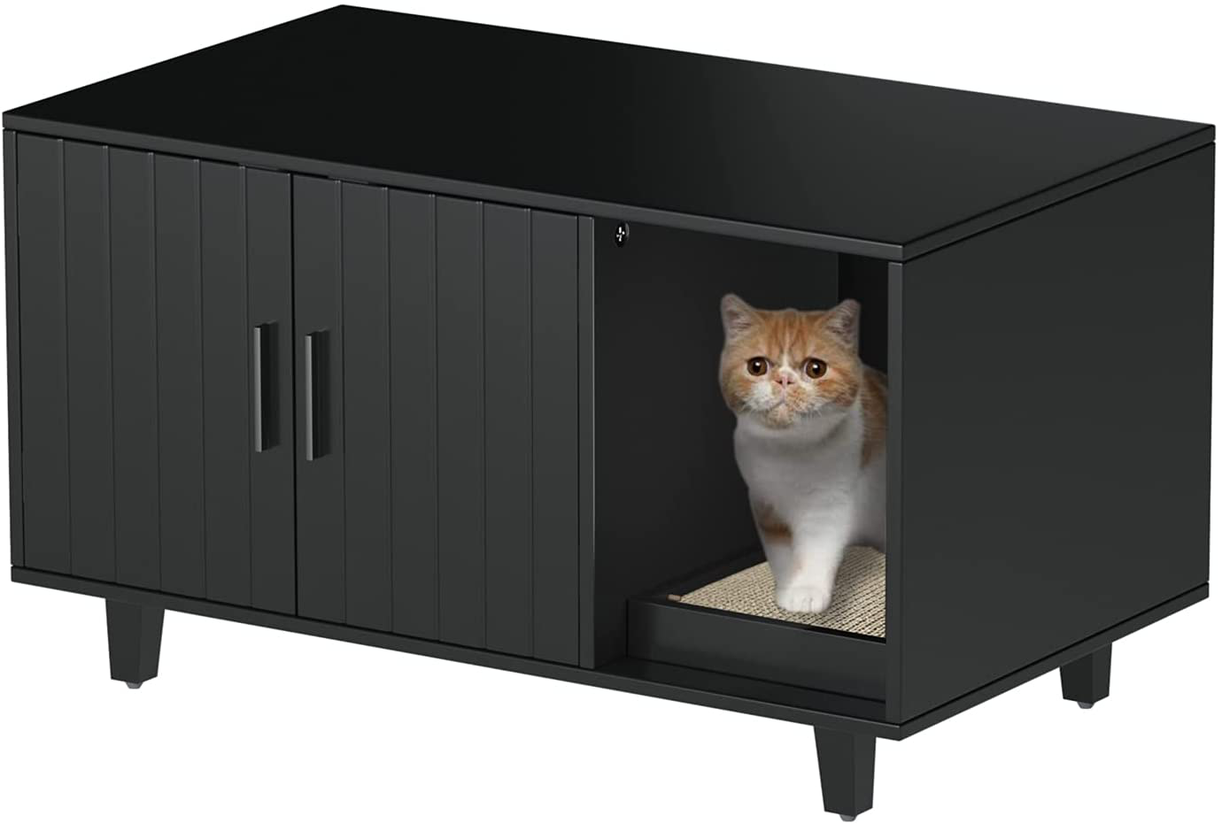 GOOD LIFE USA Modern Wood Pet Crate Cat Washroom Hidden Litter Box Enclosure Furniture House Table Nightstand with Cat Scratch Pad Animals & Pet Supplies > Pet Supplies > Cat Supplies > Cat Furniture GOOD LIFE USA Black  