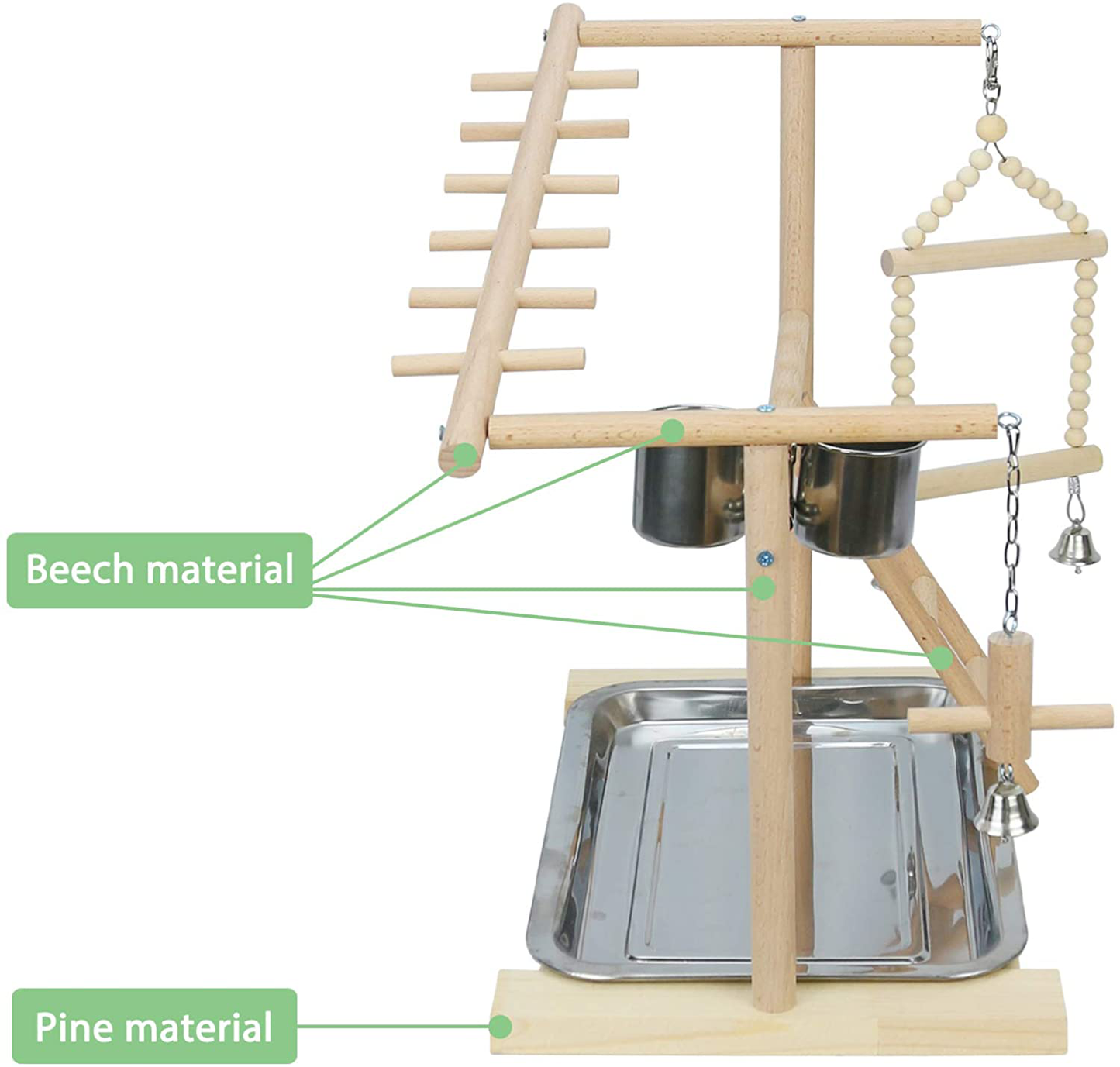 Creproly Parrot Playstand Bird Playground Birdcage Wood Perch Stand Ladder Swing with with Feeder Cups Birds Play Gym Cockatiel Playground Include Hanging Bell Swing Ladders Animals & Pet Supplies > Pet Supplies > Bird Supplies > Bird Gyms & Playstands Creproly   