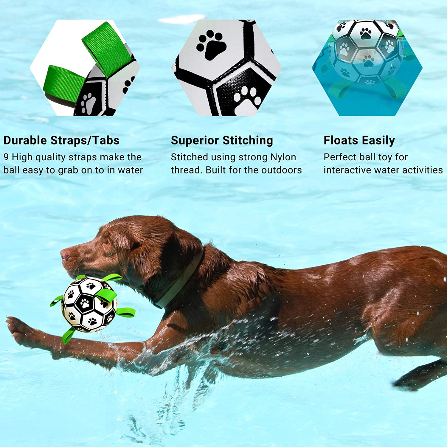 Dog Toys - Dog Soccer Ball with Straps for Tug Games & Swimming Pools. Interactive Fetch Dog Ball; Outdoor Garden Toys Animals & Pet Supplies > Pet Supplies > Dog Supplies > Dog Toys ZIKKTA   