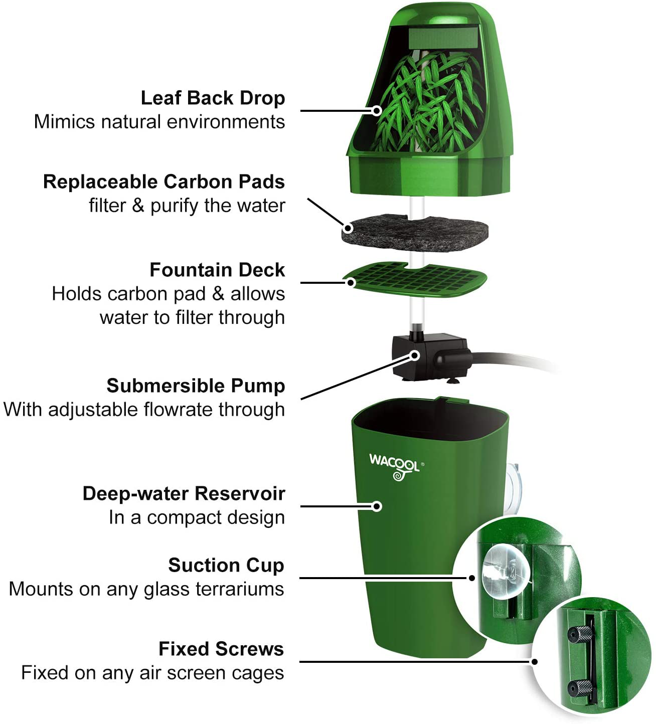 WACOOL Automatic Reptile Dripper, Reptile Drinking Fountain Water Dispenser for Chameleon Iguana Crested Gecko Lizard Amphibians Animals & Pet Supplies > Pet Supplies > Reptile & Amphibian Supplies > Reptile & Amphibian Habitats WACOOL   