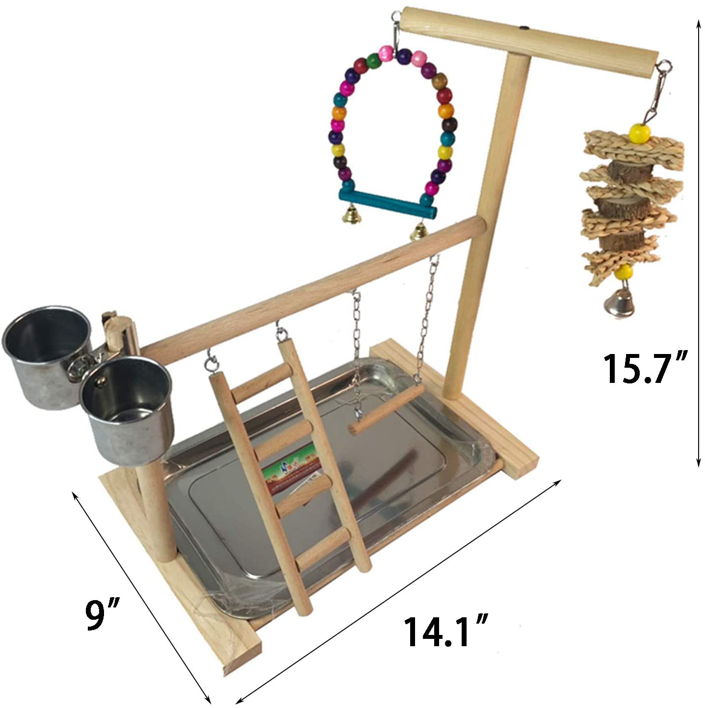 Hamiledyi Bird Playground Parrots Play Stand Wooden Parrot Perch Gym Playpen Parakeet Ladders Exercise with Feeder Cups for Cockatoo Parakeet Conure Cockatiel Cage Accessories Toy Animals & Pet Supplies > Pet Supplies > Bird Supplies > Bird Gyms & Playstands Hamiledyi   