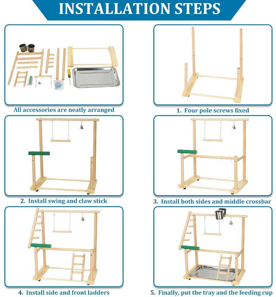 Ibnotuiy Pet Parrot Playstand Double Layer Parrots Bird Playground Bird Play Stand Wood Perch Gym Playpen Ladder with Feeder Cups Bells for Cockatiel Parakeet (Include a Tray) Animals & Pet Supplies > Pet Supplies > Bird Supplies > Bird Gyms & Playstands Ibnotuiy   