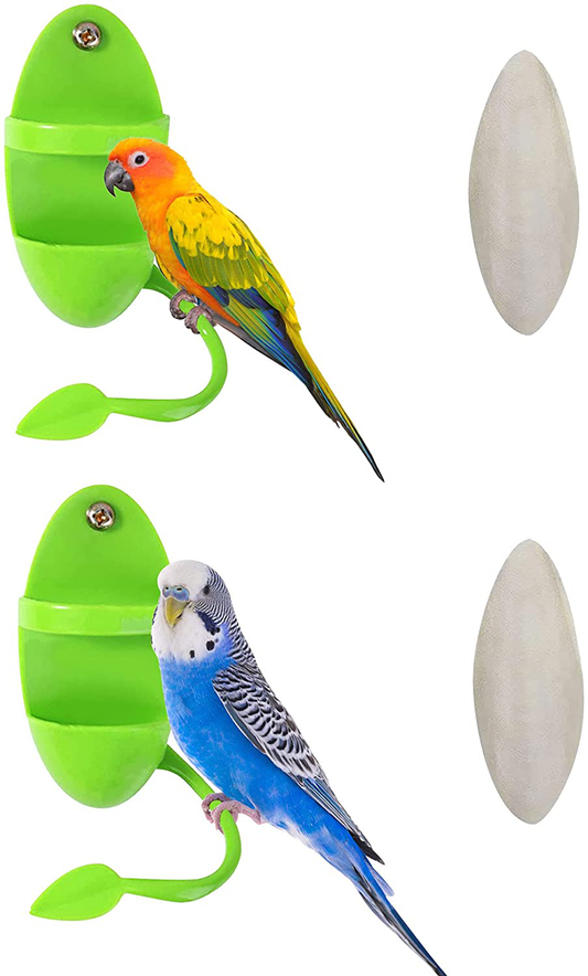 Ulobey Bird Food Holder with 2 Cuttlebone, Bird Feeding Holder Plastic Bird Cage Feeder with Stand, Vegetable Fruits Cuttlebone Holder for Parrot Budgies Parakeet Cockatiel Conure Chicken Animals & Pet Supplies > Pet Supplies > Bird Supplies > Bird Cage Accessories Ulobey Green leaf  