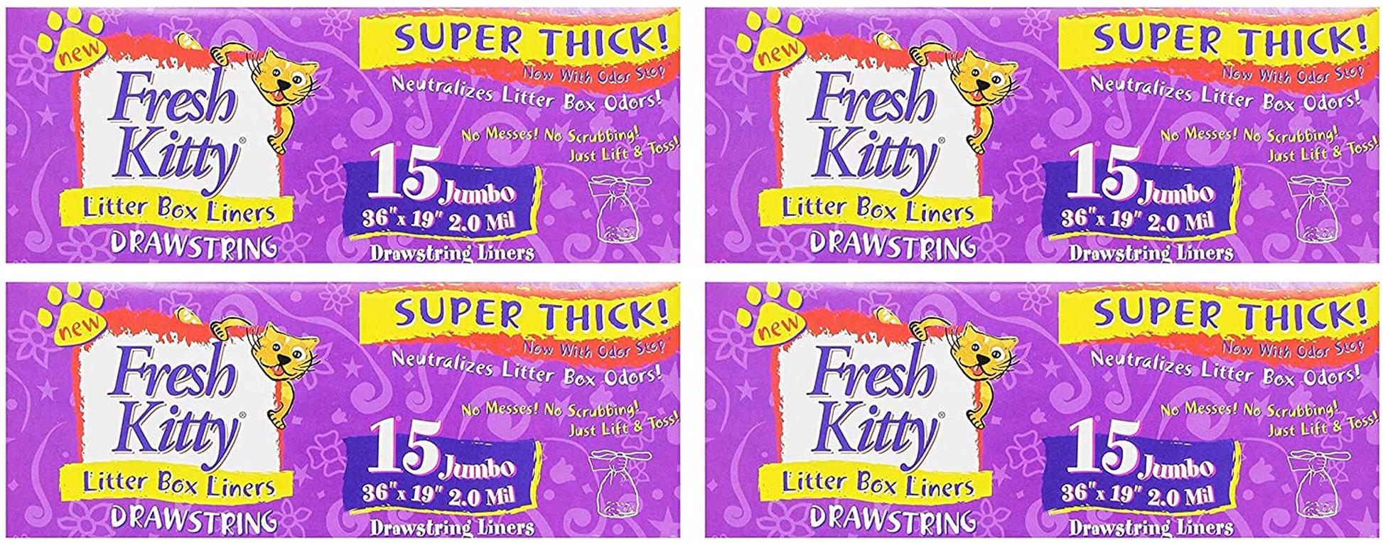 Suреr Thick, Durable, Easy Clean up Jumbo Drawstring Scented Litter Раn Box Liners, Bags for Pet Саts, 15 Ct (Four Расk) Animals & Pet Supplies > Pet Supplies > Cat Supplies > Cat Litter Box Liners Fresh Kitty   