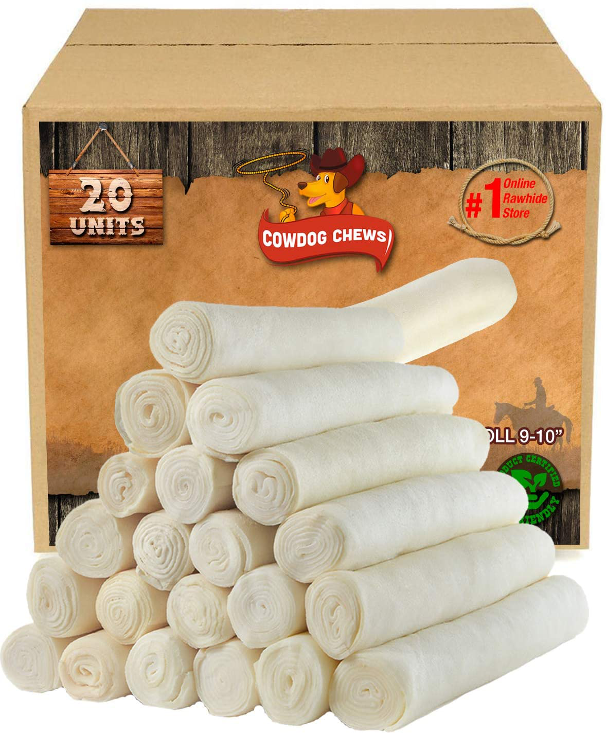 Retriever Roll 9-10 Inch All Natural Rawhide Dog Treat Animals & Pet Supplies > Pet Supplies > Small Animal Supplies > Small Animal Treats Cowdog Chews 20 Count (Pack of 1)  