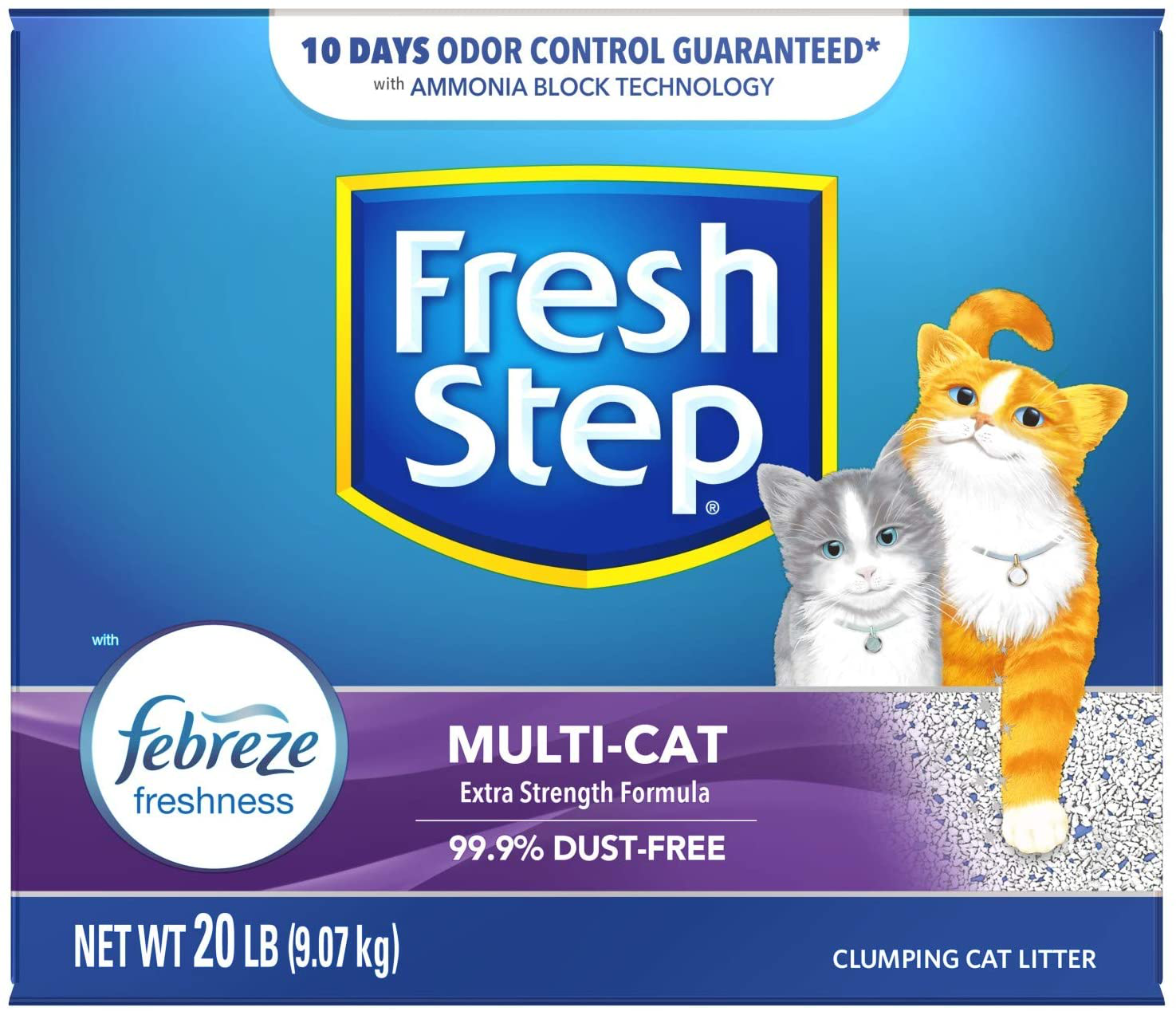 Fresh Step Multi-Cat Extra Strength Scented Litter with the Power of Febreze, Clumping Cat Litter, 20 Pounds (Package May Vary)