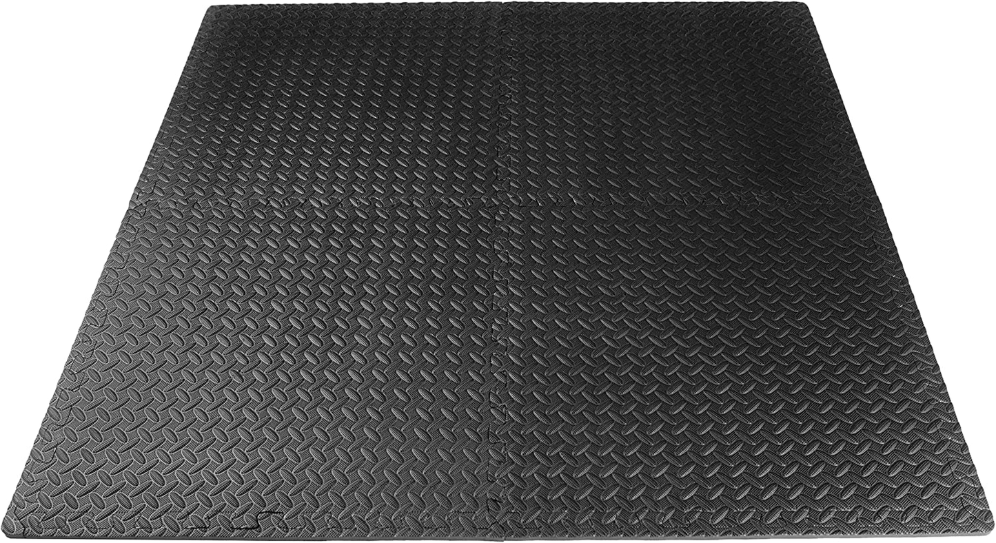 ProsourceFit Puzzle Exercise Mat , EVA Foam Interlocking Tiles Protective  Flooring for Gym Equipment and Cushion for Workouts Black 1/2 Thick 24  Square Feet