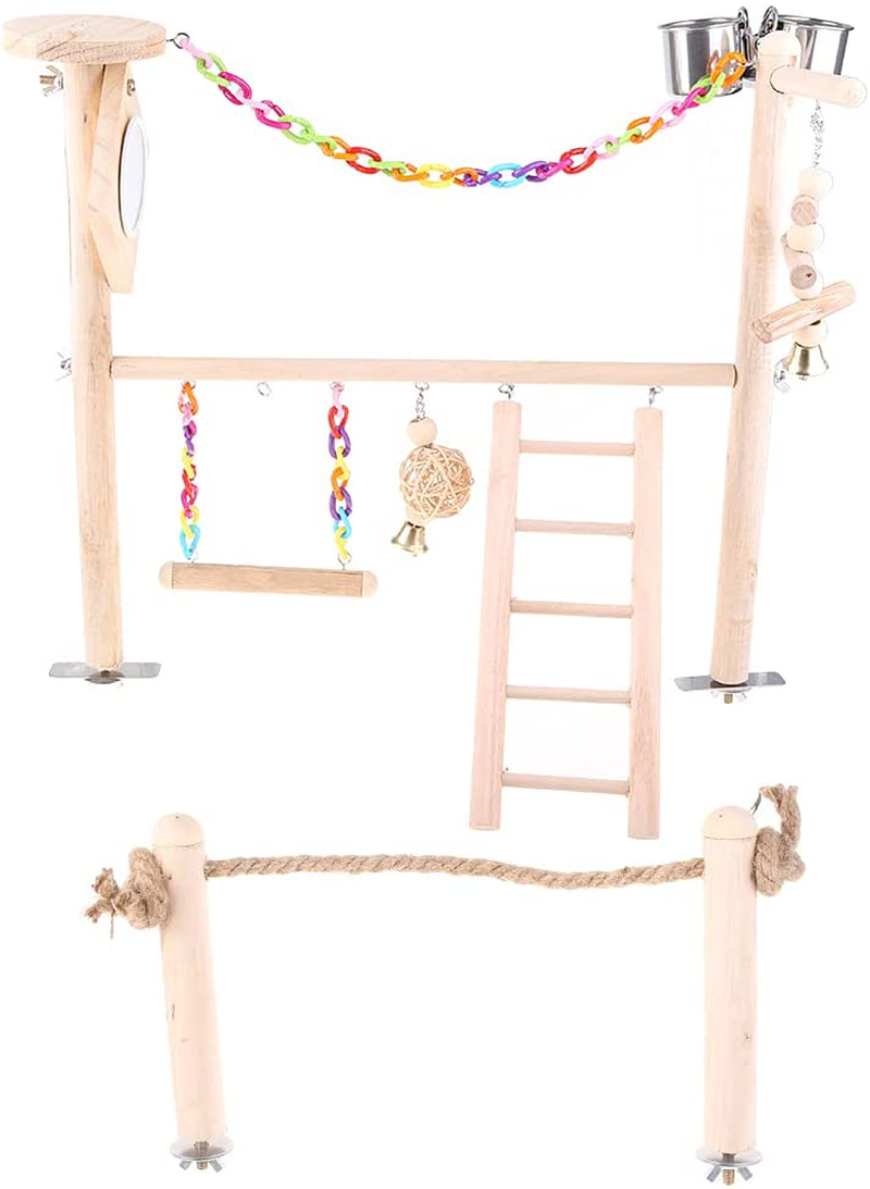 Kerdejar Parrot Bird Play Stand Cockatiel Playground Wood Perch Gym Ladder Feeder Cups Animals & Pet Supplies > Pet Supplies > Bird Supplies > Bird Gyms & Playstands KerDejar   