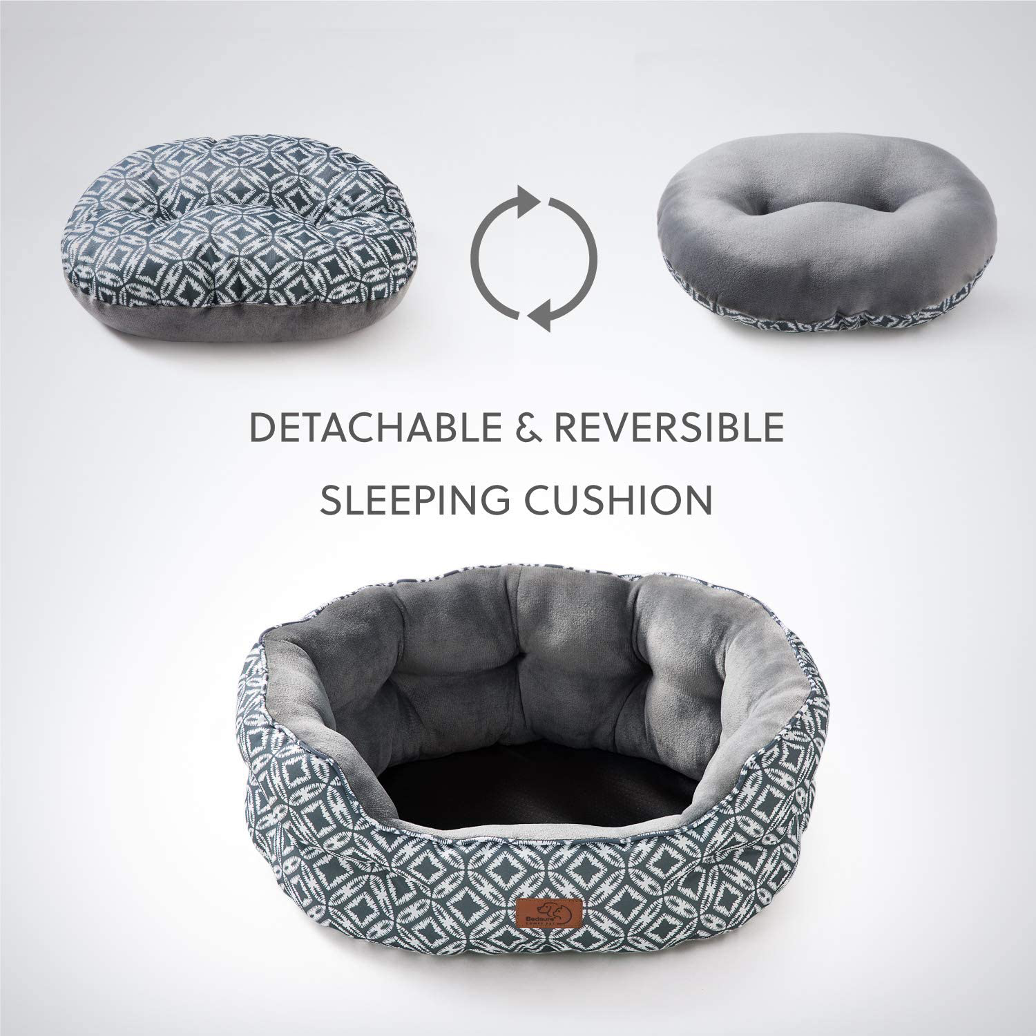 Bedsure Small Dog Bed for Small Dogs Washable - Cat Bed for Indoor Cats, round Super Soft Plush Flannel Puppy Beds, Slip-Resistant Oxford Bottom, Coin Print Grey Animals & Pet Supplies > Pet Supplies > Dog Supplies > Dog Beds Bedsure   