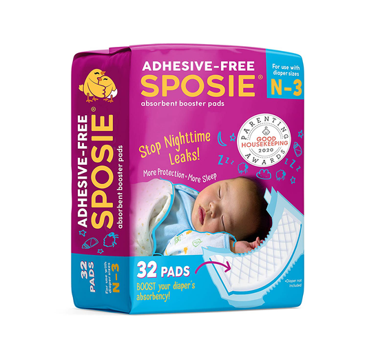 Sposie Overnight Baby Diaper Booster Pads/ Doublers for Newborns to Size 3 Diapers| 32 Insert-Pads| No Adhesive, Easy Repositioning, Disposable, Nighttime Protection for Infant Boys & Girls