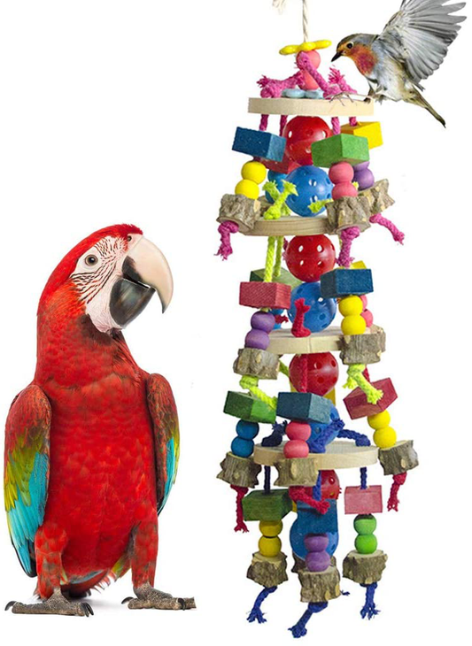 DELOKEY Large Parrot Toys - Natural Wood Large Bird Chewing Toys Suggested for Macaws Cokatoos,African Grey and a Variety of Large Amazon Parrots