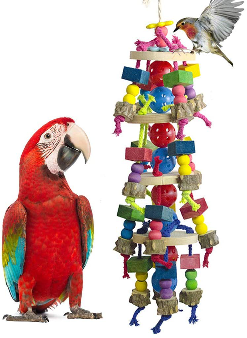 DELOKEY Large Parrot Toys - Natural Wood Large Bird Chewing Toys Suggested for Macaws Cokatoos,African Grey and a Variety of Large Amazon Parrots Animals & Pet Supplies > Pet Supplies > Bird Supplies > Bird Toys Deloky   