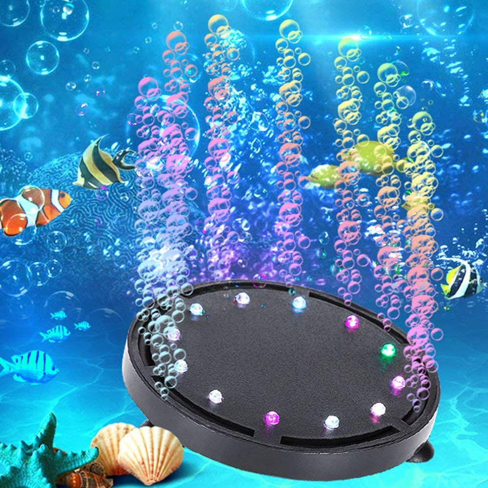 Bestgle Aquarium Air Curtain Decoration Air Bubble Disk Lights Underwater RGB Lamp Submersible Lighting Multi-Color Changing Light for Fish Tanks (Air Pump Tube Not Included)