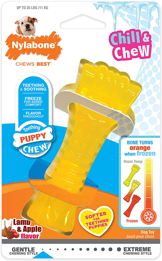 Nylabone Chill and Chew Dog Chew Toy for Teething Puppies and Small/Medium/Large Dogs Animals & Pet Supplies > Pet Supplies > Dog Supplies > Dog Toys Central Garden & Pet Puppy Lamb & Apple Small/Regular (1 Count)