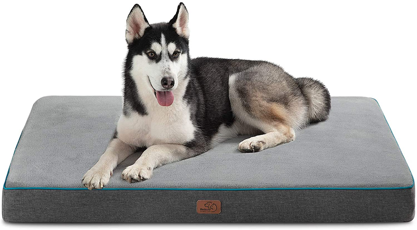 Bedsure Large Memory Foam Orthopedic Dog Bed - Washable Dog Bed Pillow for Crate with Removable Cover and Waterproof Liner - Plush Flannel Fleece Top Pet Bed with Nonskid Bottom for Medium, Large and Extra Large Dogs Animals & Pet Supplies > Pet Supplies > Dog Supplies > Dog Beds Bedsure Comfy Pet Grey Large 
