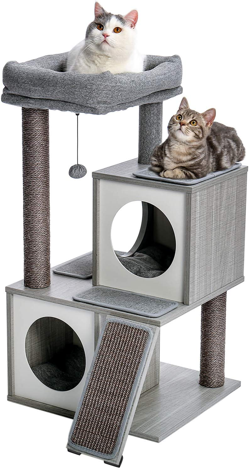 PAWZ Road Cat Tree Luxury 34 Inches Cat Tower with Double Condos, Spacious Perch, Fully Wrapped Scratching Sisal Posts and Replaceable Dangling Balls Animals & Pet Supplies > Pet Supplies > Cat Supplies > Cat Furniture PAWZ Road Wooden Grey  